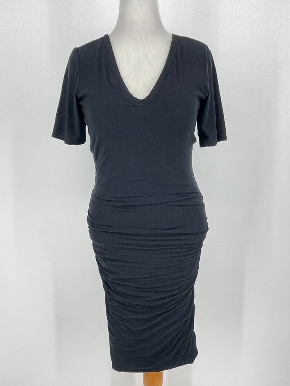 James Perse Black Ruched Stretch Cotton Midi Dress Size 4 (XL)